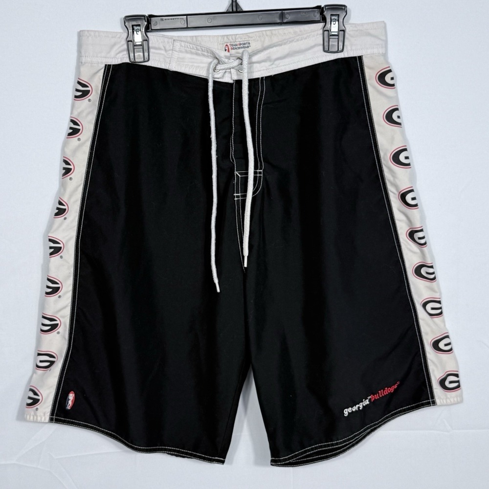 Vintage UGA Georgia Bulldogs Team Sports Beachwear Swim Trunks Mens M Black Logo